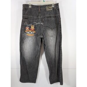 Paco Jeans Mens 32x30 (Fits 32x28.5) Black Vintage Baggy Cargo Embroidered Y2K